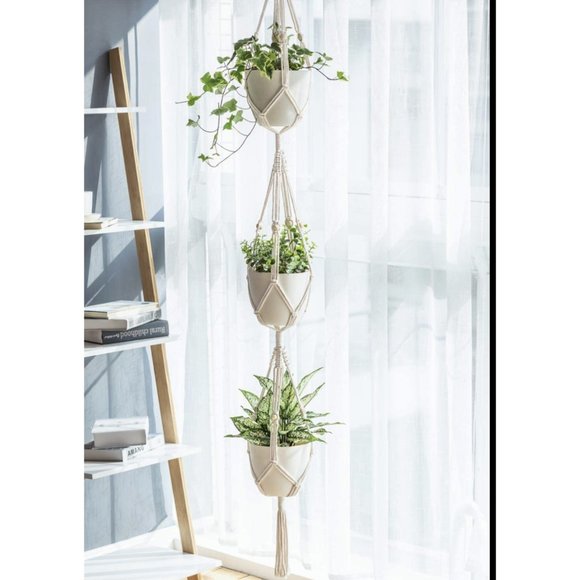 2 Pack Plant Hanger 3 Tier Indoor/Outdoor Hanging Planter Basket Rope W/ Beads - Picture 2 of 6